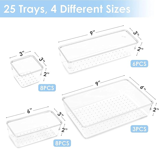 Clear Drawer Organizer Tray Set