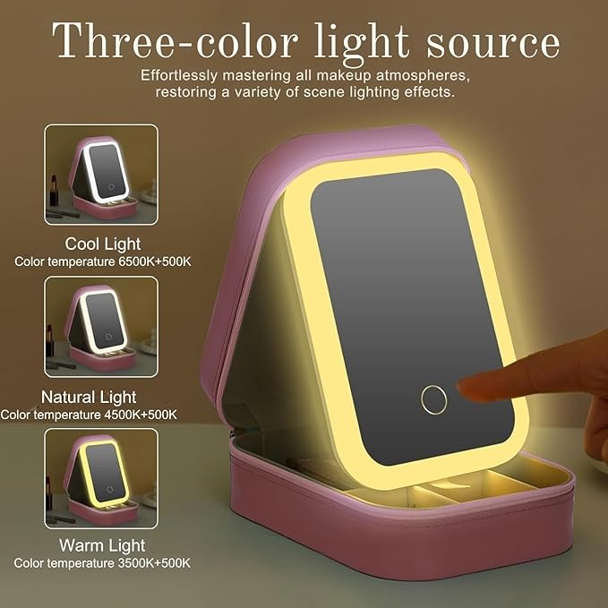 GlamLuxe LED Brightening Organizer Box with Mirror & Light