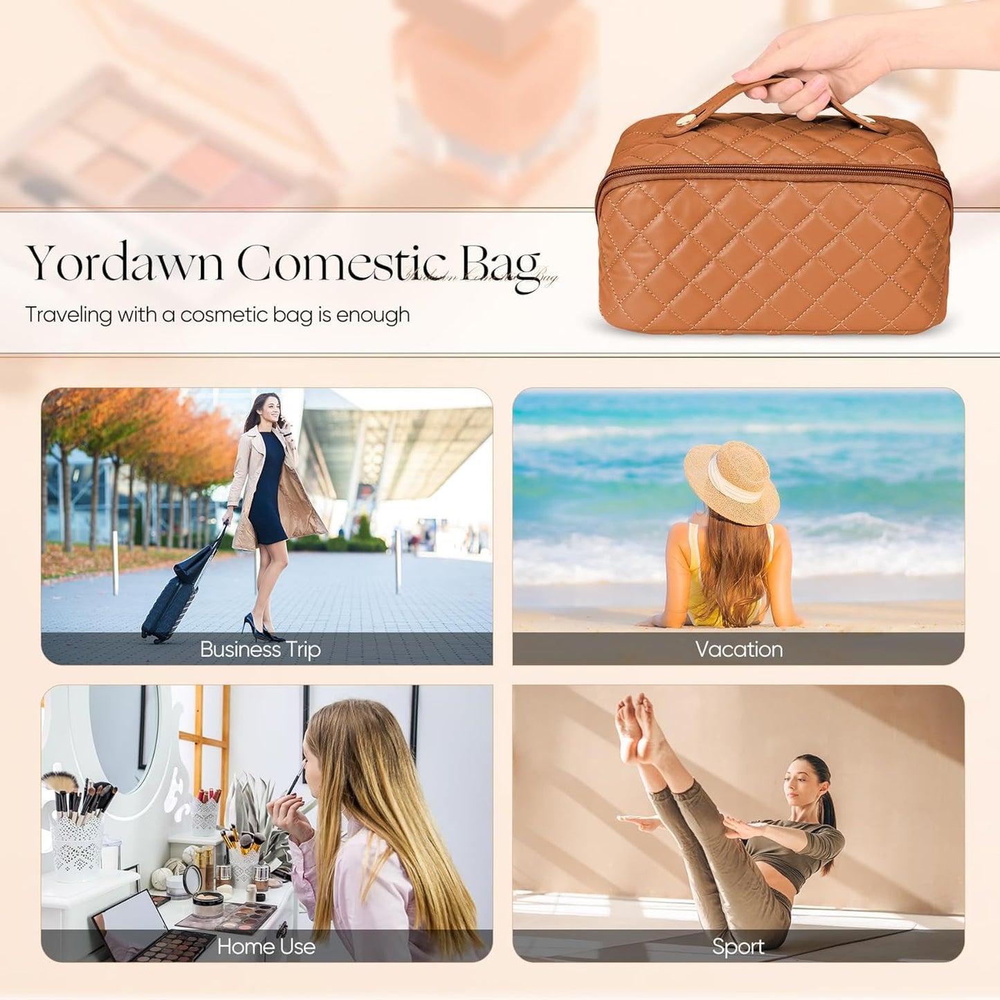 Travel Cosmetic Bag Women's Makeup Large Capacity Portable PU Leather Multifunctional Storage Organizer Bag