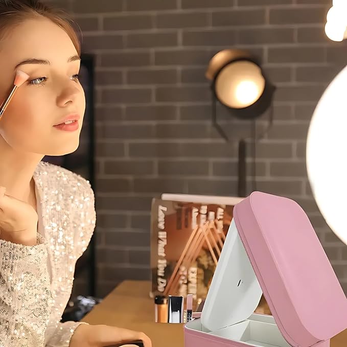 GlamLuxe LED Brightening Organizer Box with Mirror & Light