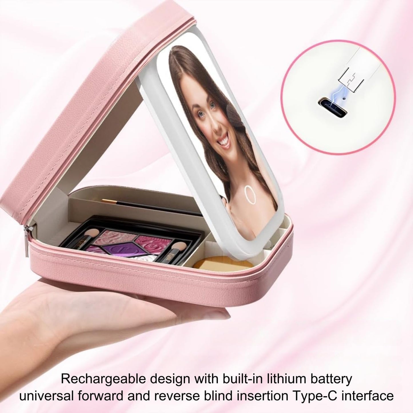GlamLuxe LED Brightening Organizer Box with Mirror & Light