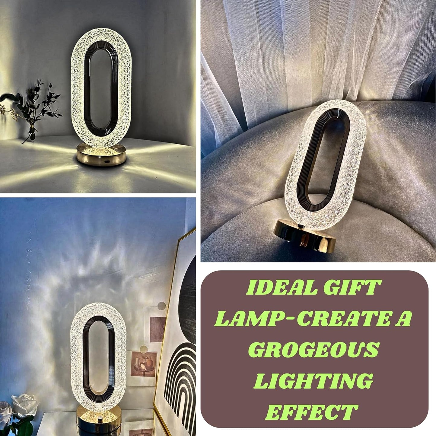 Touch Control Crystal Table Desk Lamp 3-way Dimmable Light