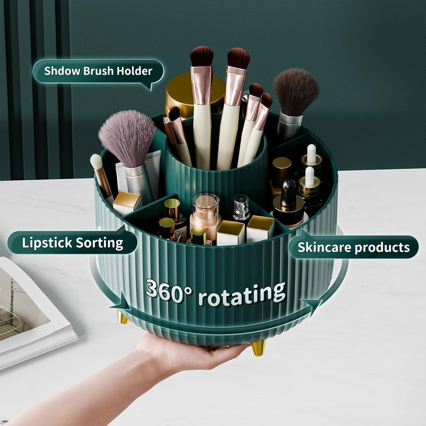 π 360 Degree Rotating Makeup Cosmetic Storage Organizer, Display Stand - Green
