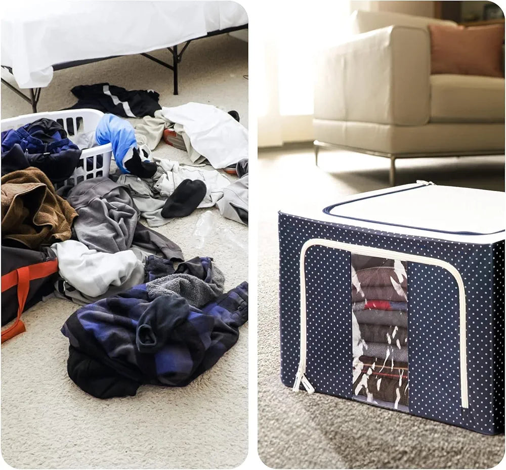 Foldable Large Size Storage Box for Clothes, Blankets | Compatible for Wardrobes, Under Bed, Closet | Cloth Storage Box with Lid