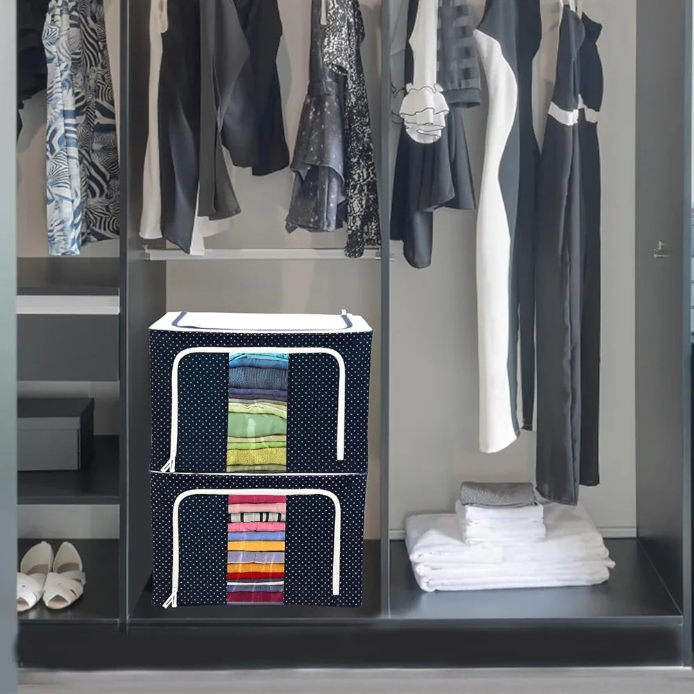 Foldable Large Size Storage Box for Clothes, Blankets | Compatible for Wardrobes, Under Bed, Closet | Cloth Storage Box with Lid