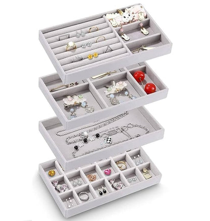 GlamLuxe Velvet Jewellery Organizer For Drawer 4 Pcs Set