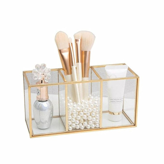 Makeup Brush Holder Vintage Style Brass And Glass Storage