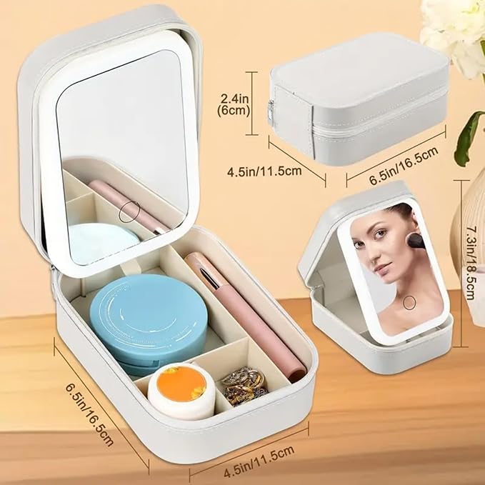 GlamLuxe LED Brightening Organizer Box with Mirror & Light