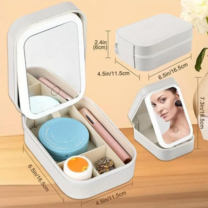 GlamLuxe LED Brightening Organizer Box with Mirror & Light