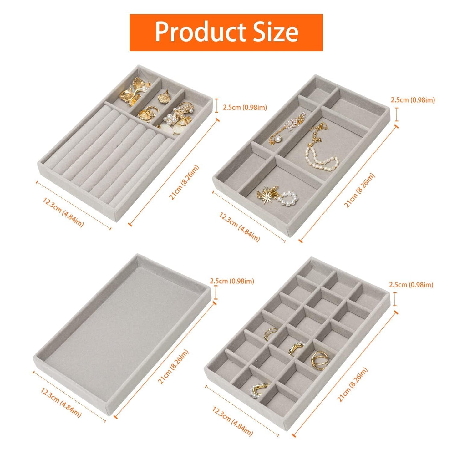 GlamLuxe Velvet Jewellery Organizer For Drawer 4 Pcs Set