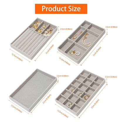 GlamLuxe Velvet Jewellery Organizer For Drawer 4 Pcs Set