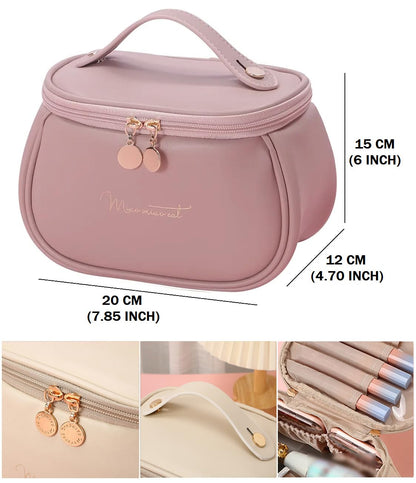 PU Leather Travel Toiletry Cosmetic Makeup Carry Bag Organizer for Women Girls