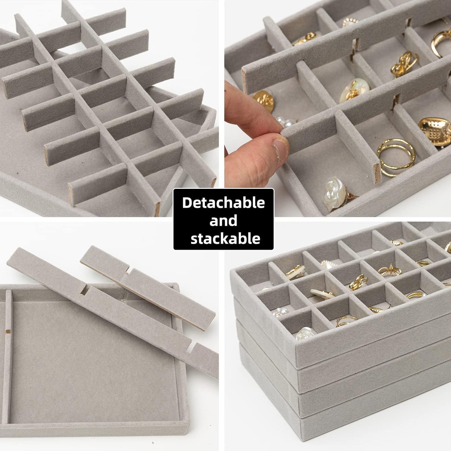 GlamLuxe Velvet Jewellery Organizer For Drawer 4 Pcs Set