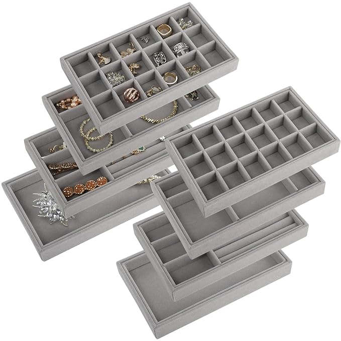 GlamLuxe Velvet Jewellery Organizer For Drawer 4 Pcs Set