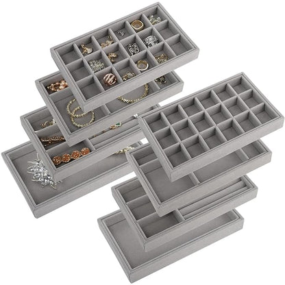 GlamLuxe Velvet Jewellery Organizer For Drawer 4 Pcs Set