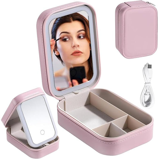 GlamLuxe LED Brightening Organizer Box with Mirror & Light
