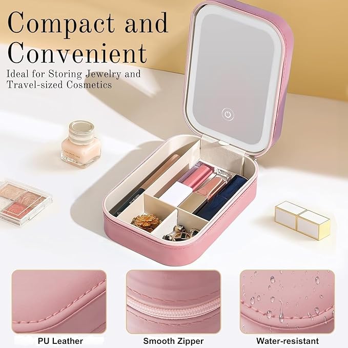 GlamLuxe LED Brightening Organizer Box with Mirror & Light