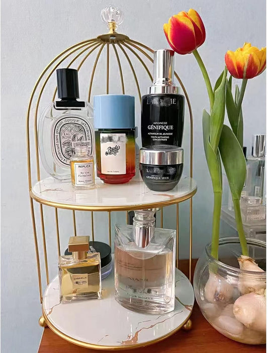 Makeup Organizer, Metal Bird Cage Shaped 2-Tier Cosmetic Storage
