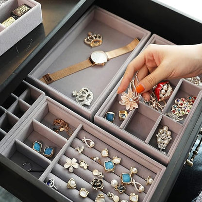 GlamLuxe Velvet Jewellery Organizer For Drawer 4 Pcs Set
