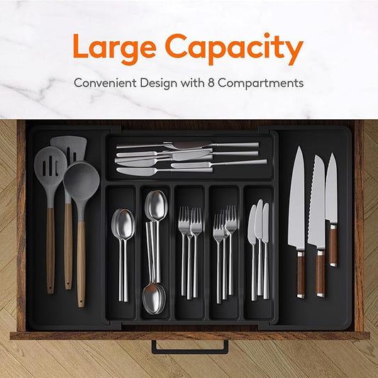 Large Silverware Drawer Organizer, Expandable Utensil Tray