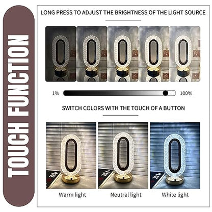 Touch Control Crystal Table Desk Lamp 3-way Dimmable Light