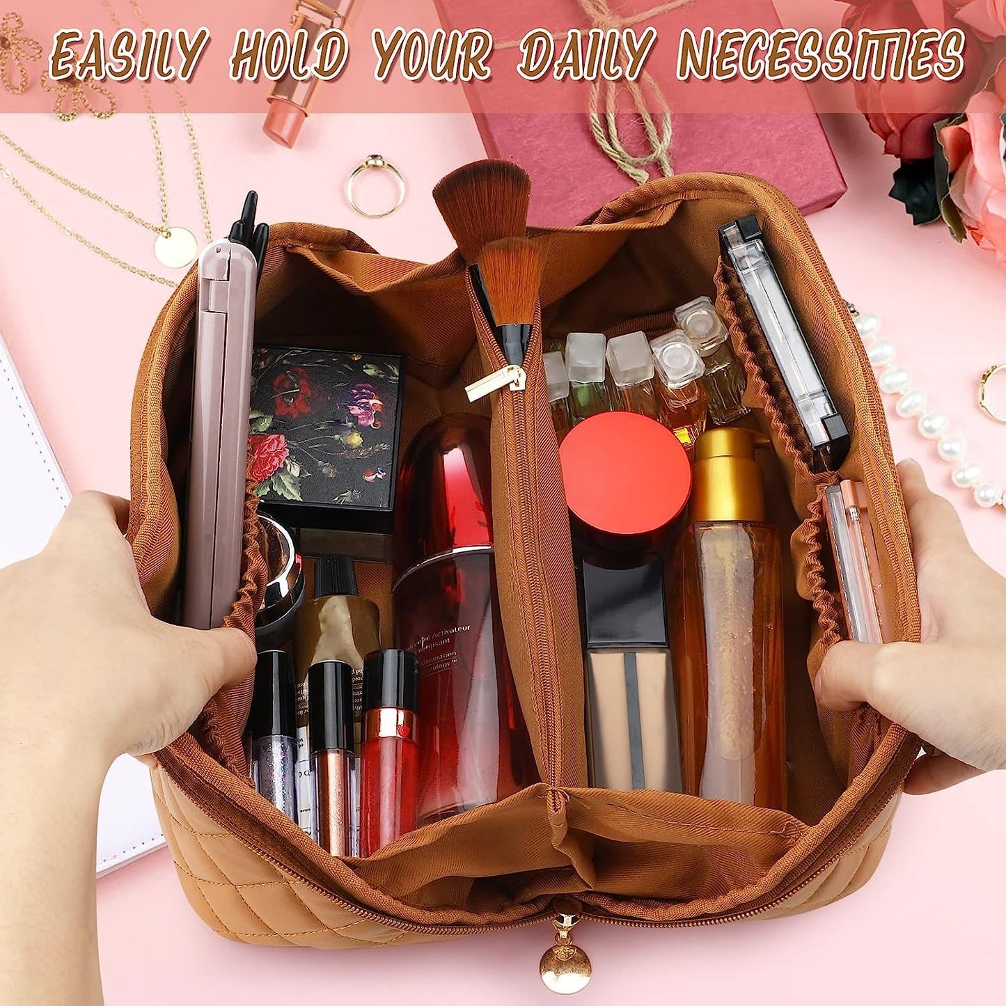 Travel Cosmetic Bag Women's Makeup Large Capacity Portable PU Leather Multifunctional Storage Organizer Bag