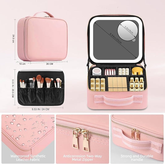 Makeup Bag With LED Mirror & Free 10x Magnifying Lens