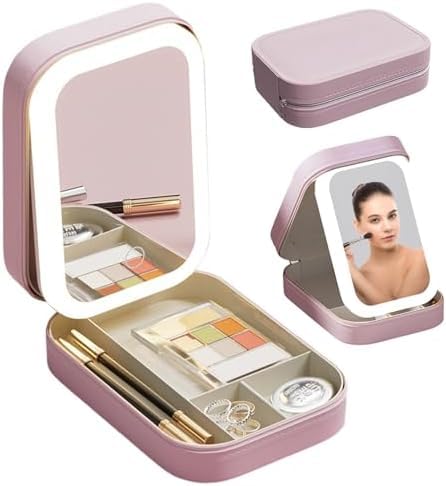 GlamLuxe LED Brightening Organizer Box with Mirror & Trichromatic Light